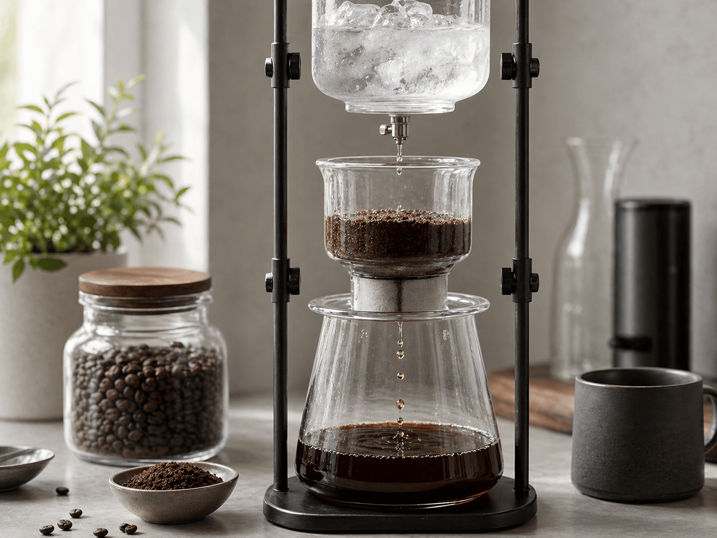 Капельное заваривание колд брю в стеклянной slow-drip установке