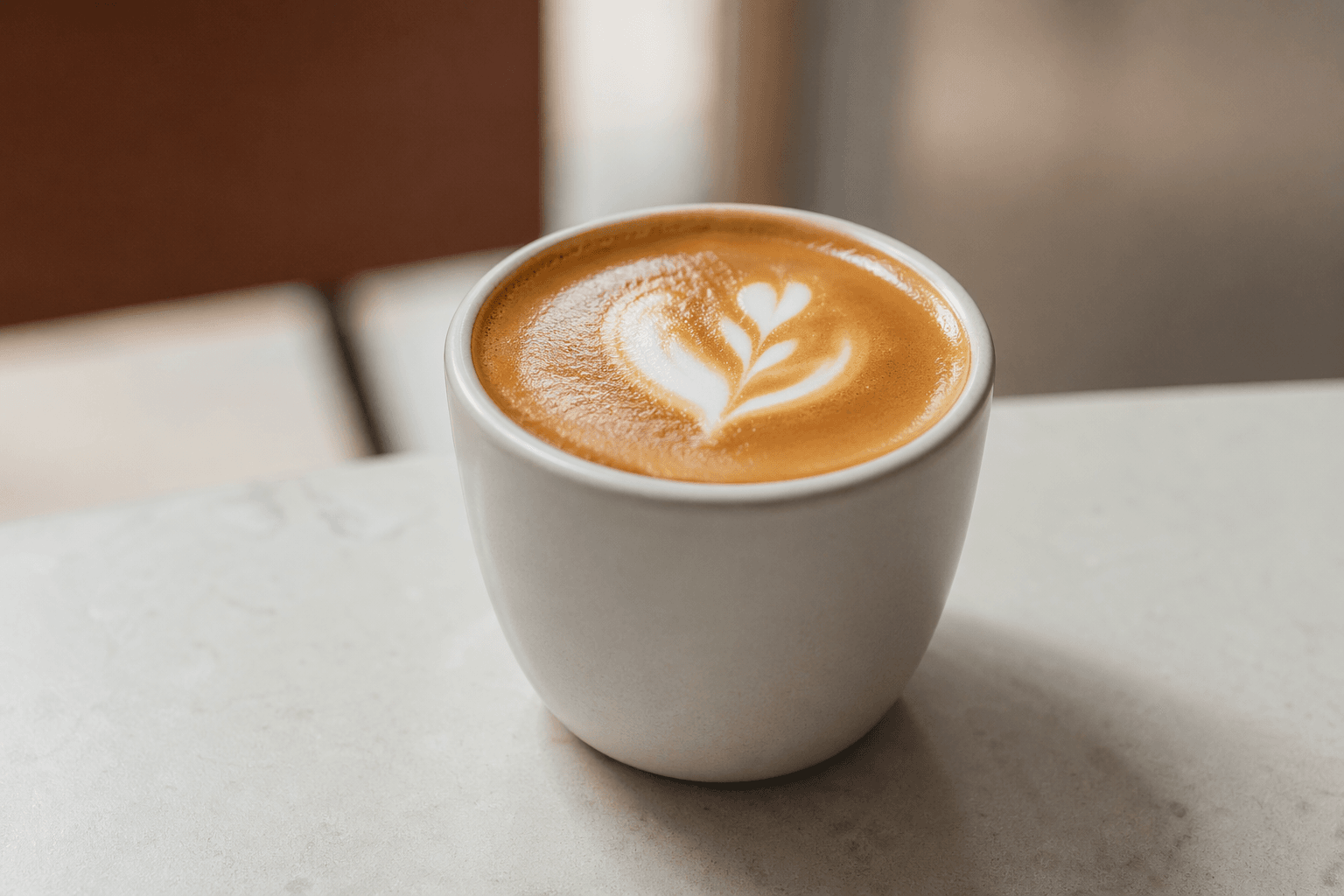 Флэт уайт в небольшой керамической чашке с тонкой глянцевой микропеной