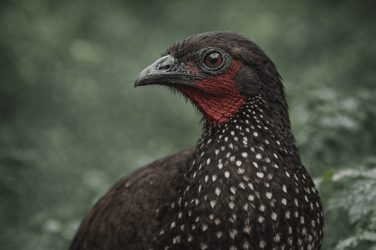 Крупный фотореалистичный портрет птицы Jacu для блока про Jacu Bird