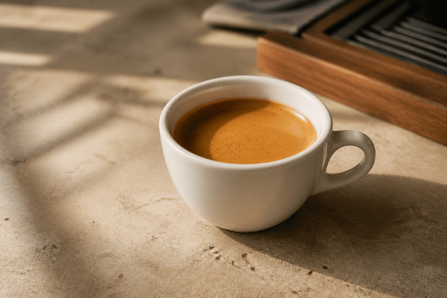 Лунго в белой чашке с более высоким объёмом напитка